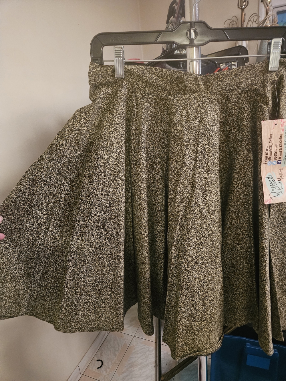 Retro Olive Green And Black Pinup Squiggle Print Skirt Rockabilly